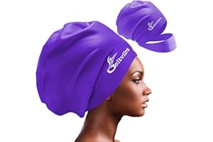 GELTVILRA Waterproof Silicone Extra Large Swim Cap with Headband for Braids and Dreadlocks Black Women Girls Men with Long Hair