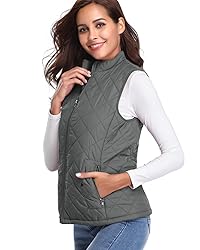 Fuinloth Women's Quilted Vest, Stand Collar