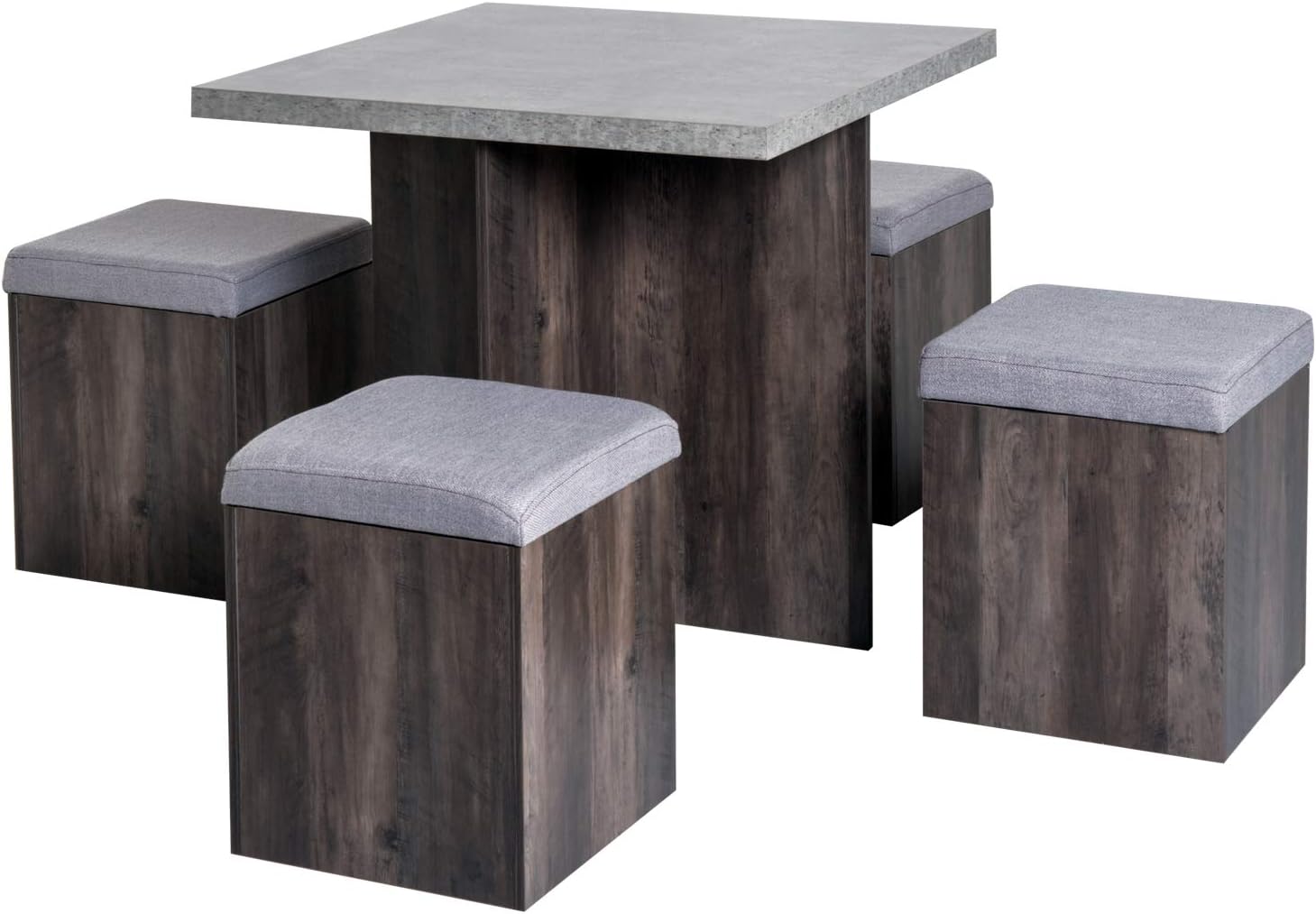 Homcom 5pc Dining Set Indoor Outdoor Garden Patio Wooden Set 4 Storage Stools Footrest Ottoman With Cushions 1 Table Space Saving Design Amazon Co Uk Garden Outdoors