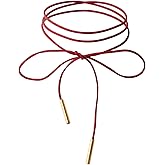 LUSTRIB Gothic Velvet Red Choker Necklace for Women, Bow-knot Sexy Long Wrap Choker with Gold Tube Pendant, Red Necklace for Women Party Prom Christmas Neck Accessories
