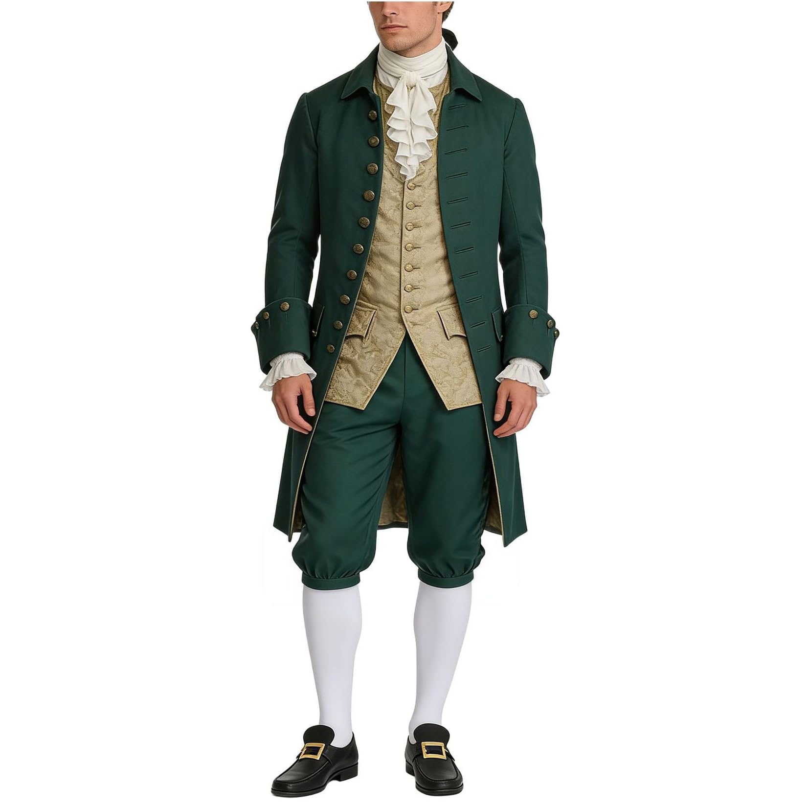 BPURB Men's Colonial Pants Costume Medieval Pirate Cosplay Pants Renaissance Tudor Costume Breeches Socks Shoe Buckle Green