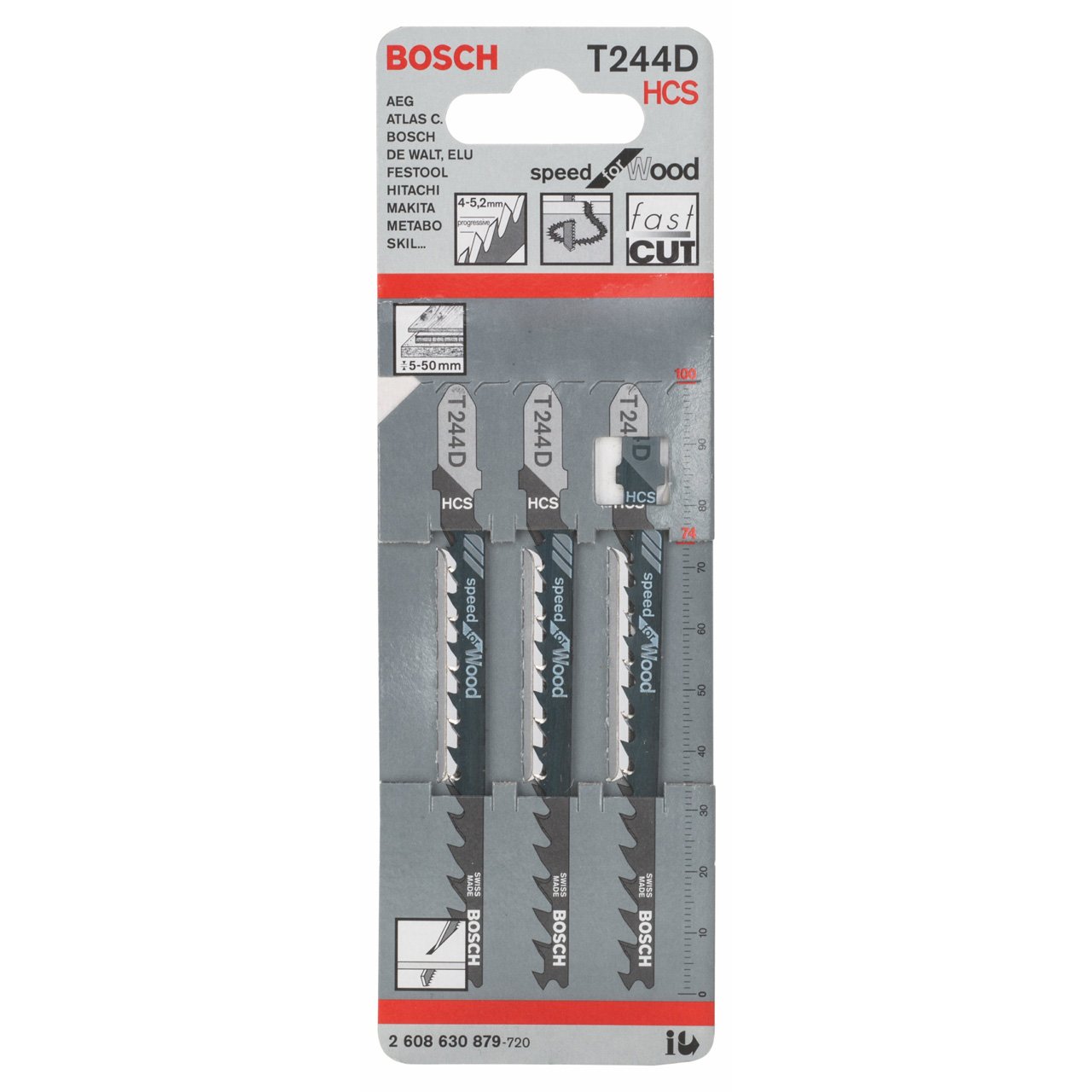 Bosch 3x Jigsaw blade T 244 D Speed for Wood (for softwood, curved cut, Professional accessories jigsaw)