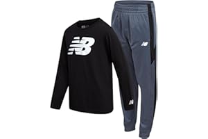 New Balance Boys Jogger Set - 2 Piece Athletic Jersey Graphic Long Sleeve Shirt and Tricot Jogger Sweatpants for Boys (8-16)