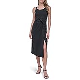 DKNY Women's Sleeveless Jewel Neck Side Slit Midi Dress