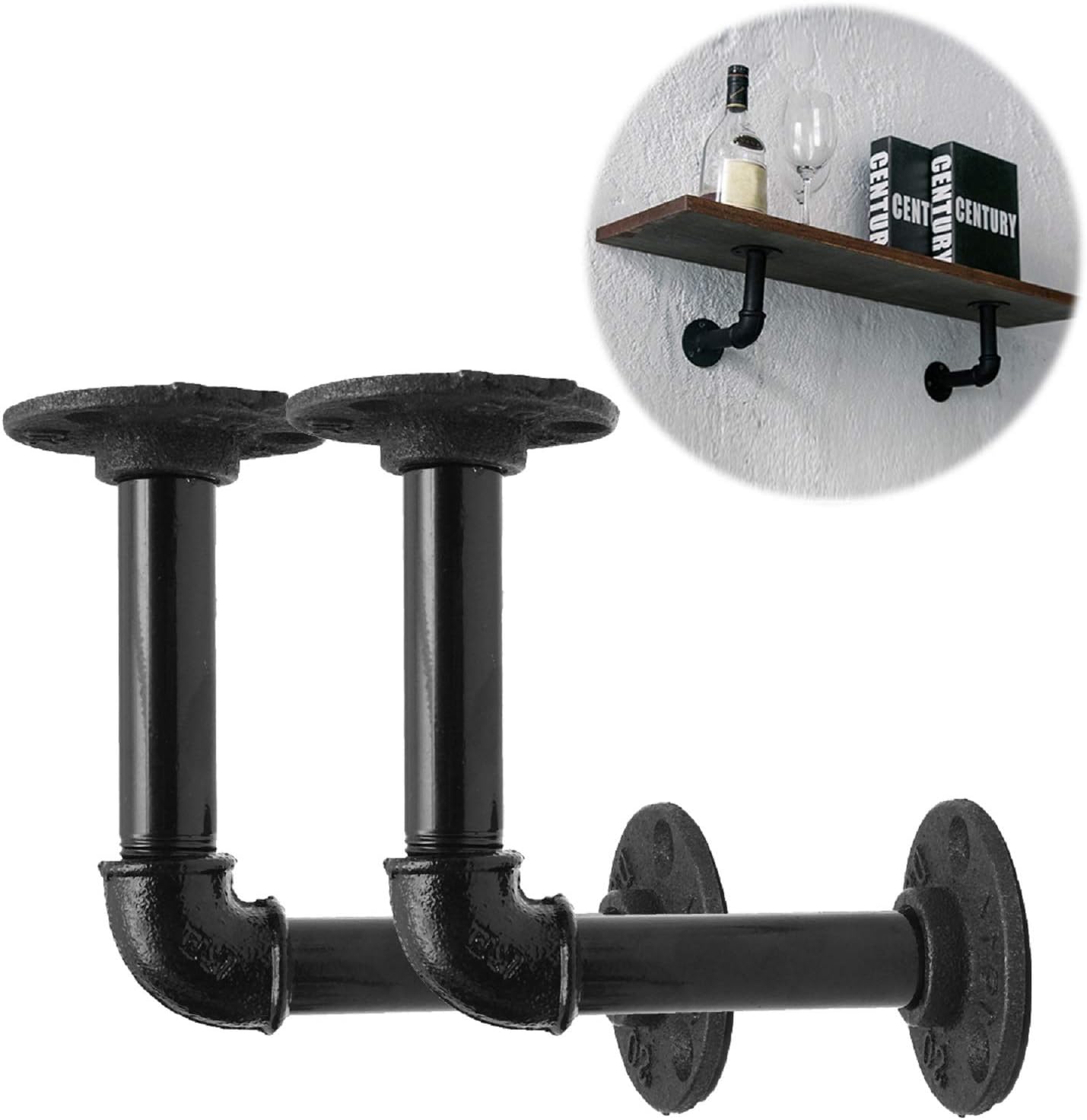 KING DO WAY 2Pcs Pipe Shelf Brackets Industrial Shelf Bracket for Bookshelf Floating Shelves Plumbing Pipe Shelf for Scaffold Board 4.72'' x4.72'' (12x12cm)