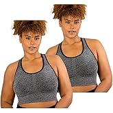 Under Control Plus Size Sport Bras for Women Large Bust Seamless Racerback Padded Yoga Workout Bras Black White Pack 1X-2X-3X
