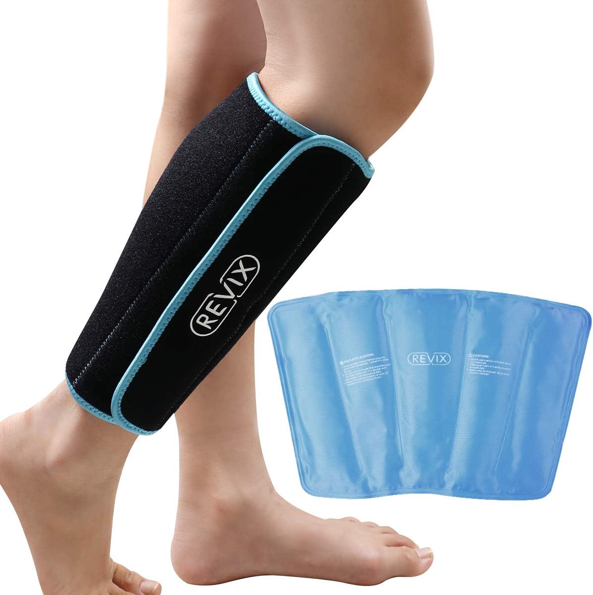 REVIX Calf and Shin Gel Ice Packs for Injuries Reusable Leg Cold Pack Wrap Cold Therapy Compression Sleeve for Swelling, Bruises, and Sprains, Shin Splints Leg Pain Relief Support: Health & Personal Care