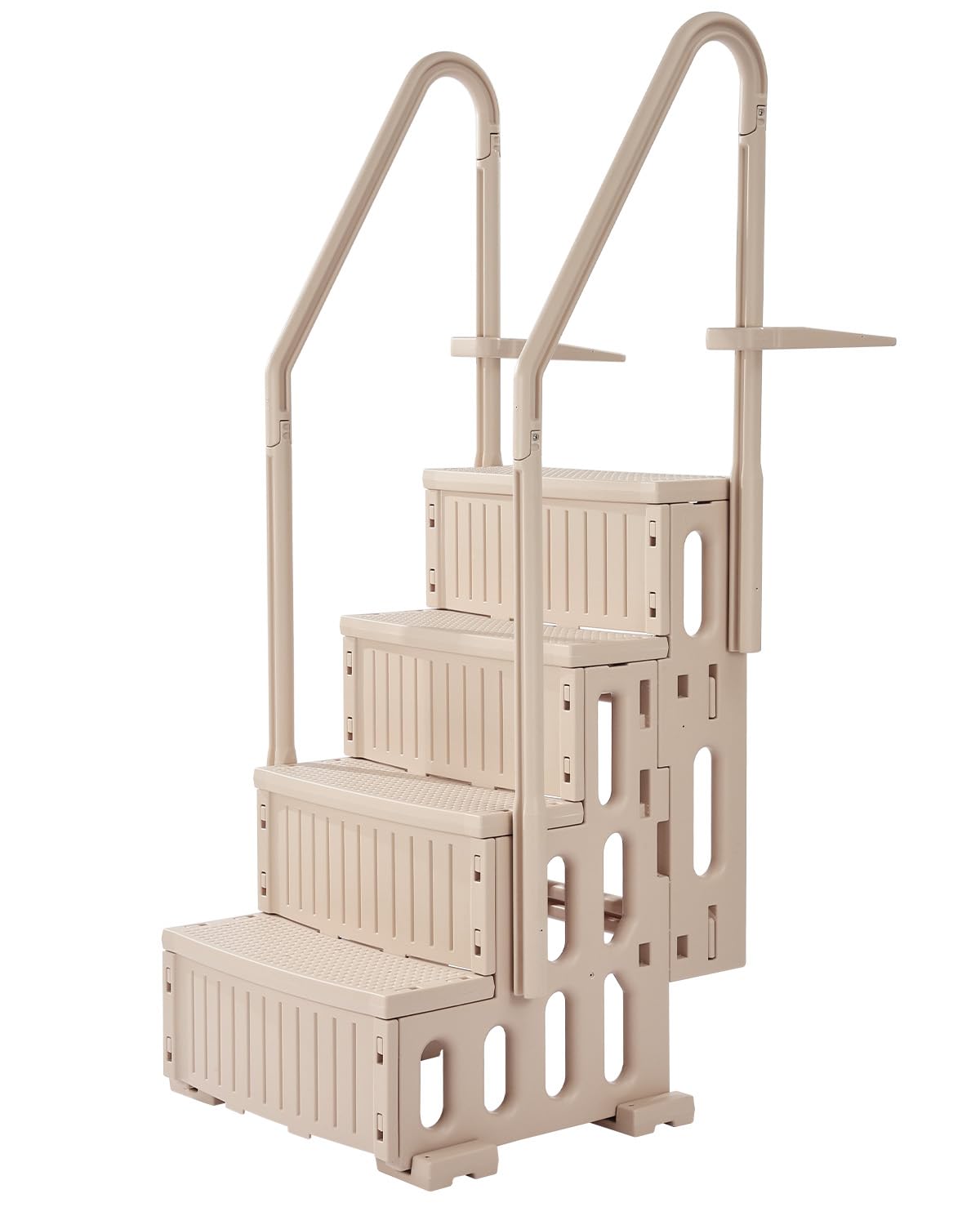 Photo 1 of VEVOR Swimming Pool Ladder, 4-Step Double Handrails Stairs with Non-Slip Heavy Duty Steps, Max Load Capacity 400 lbs, for 48-54 in Inground & Above-Ground Pools of Any Decking Surface, Taupe