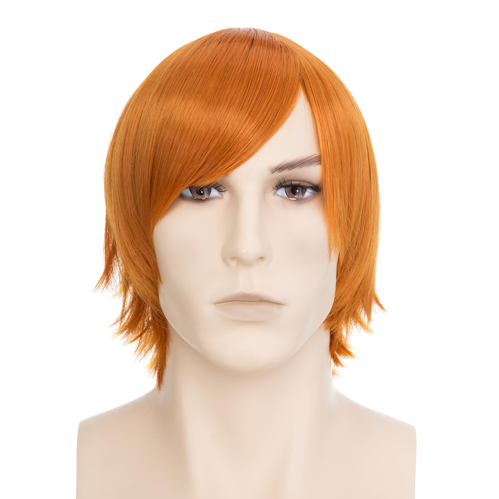 BUYOGET Cosplay Wigs Short Orange Straight 8 Inches Universal Costume Wigs for Men Women Halloween — image 1