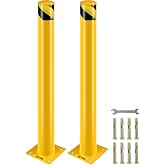 VEVOR Safety Bollard, 42 Inch Height Bollard Post, 4.5 Inch Diameter Steel Pipe Safety Bollard Post, Yellow Steel Bollard, Steel Safety Bollard with 8 Anchor Bolts, Perfect for Traffic-Sensitive Area