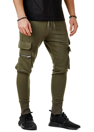 EightyFive Herren Cargo Biker Jogging Hose Cuffed Jogger Schwarz Khaki EF5041