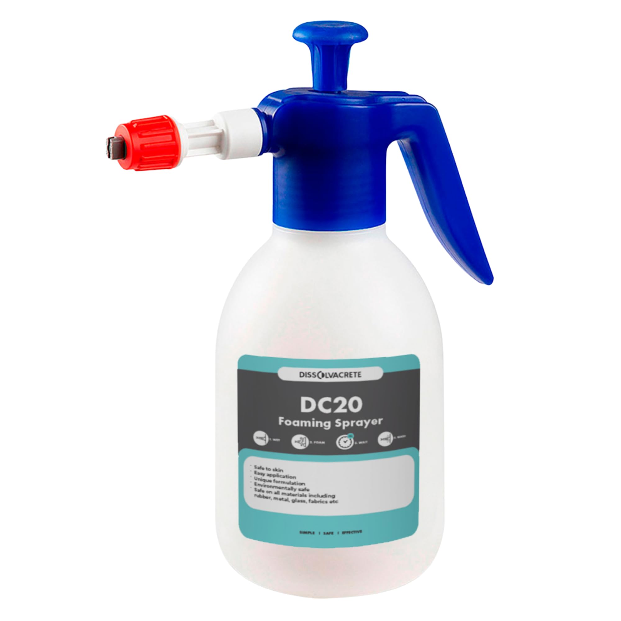 Dissolvacrete 2L Foaming Pressure Sprayer – Industrial-Grade Concrete Remover Applicator with FPM-VITON Seals, ABS Plastic Body, Steel Components & Pressure Control