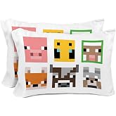 Sunny Side Up Minecraft Mobs &amp; Animals 2 Pack Reversible Pillowcases - Double Sided Pillow Covers, Kids Super Soft Creeper Bedding