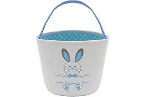 LXITOL Easter Bunny Basket for Kids - Canvas Tote Bags Buckets for Easter Eggs (Blue)