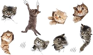 Removable Wall Stickers, Toilet Sticker, Switch Decals- 8 Cute Cats/ 3D Cat Funny Home Decor Family DIY Art Car Sticker for Kids Room Office Home Wall Decoration(8 Cats, 8 x 12 Inch)