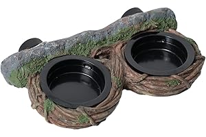 Repticircle Reptile Feeding Ledge with 4 Cups, Hollow Vine Food Dish & Water Bowl for Bearded Dragon, Gecko, Lizard & Snake – Reptile Tank Accessories for Terrariums
