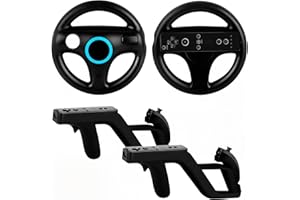 Arrocent Steering Wheel and Zapper Gun Set Compatible with Wii Wii U Remote (Pack of 2, Black)