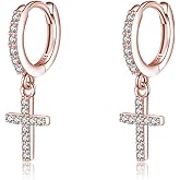 SLUYNZ Solid 925 Sterling Silver Cross Hoop Earrings for Women Teens Small CZ Hoop Earrings Huggie Drop