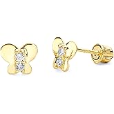 14k REAL Yellow Gold Butterfly Stud Earrings with Screw Back