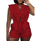YAWJET Women Summer Sleeveless Rompers Casual V Neck Wide Leg Short Jumpsuit Irregular Hem One Piece Outfits