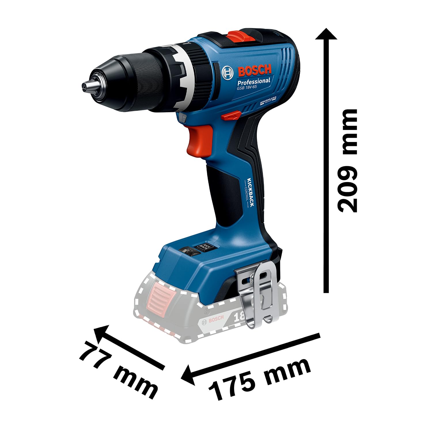 Bosch Professional 18V System Akku-Bohrschrauber GSB 18V-65 (bürstenloser Motor, Kopflänge 175) 5