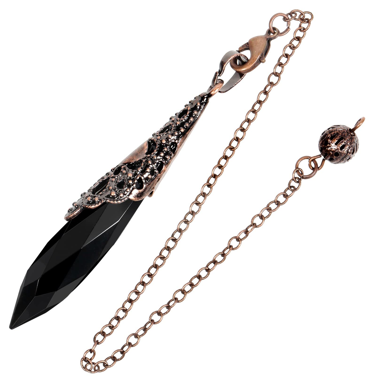 KYEYGWO Crystal Stone Pendulum with Vintage Chain, Crystal Dot Pendant Necklace, Reiki Healing Stone Pendulums for Divination Meditation Scrying Balance, Black Obsidian