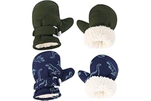 Weradau Fleece Lined Mittens for Baby Boys Girls,Baby Toddler Little Kids Winter Gloves Mittens - 2 Pair Pack