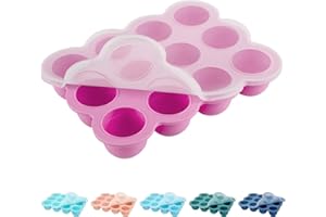 HIWOOD Baby Food Storage Container -12 x 1.5 Ounce Silicone Baby Food Freezer Tray with Lid, Perfect Food Container for Homemade Baby Food, Vegetables & Fruit Purees, Breast Milk - Pink