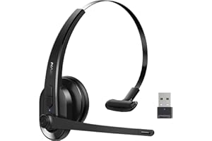 LEVN Wireless Headset with Mic for Work, Bluetooth Headset with Microphone-AI Noise Cancelling, Single-Ear Wireless Headphones with Mic & USB Dongle for PC/Computer/Call Center/Laptop/Teams/Zoom/Home