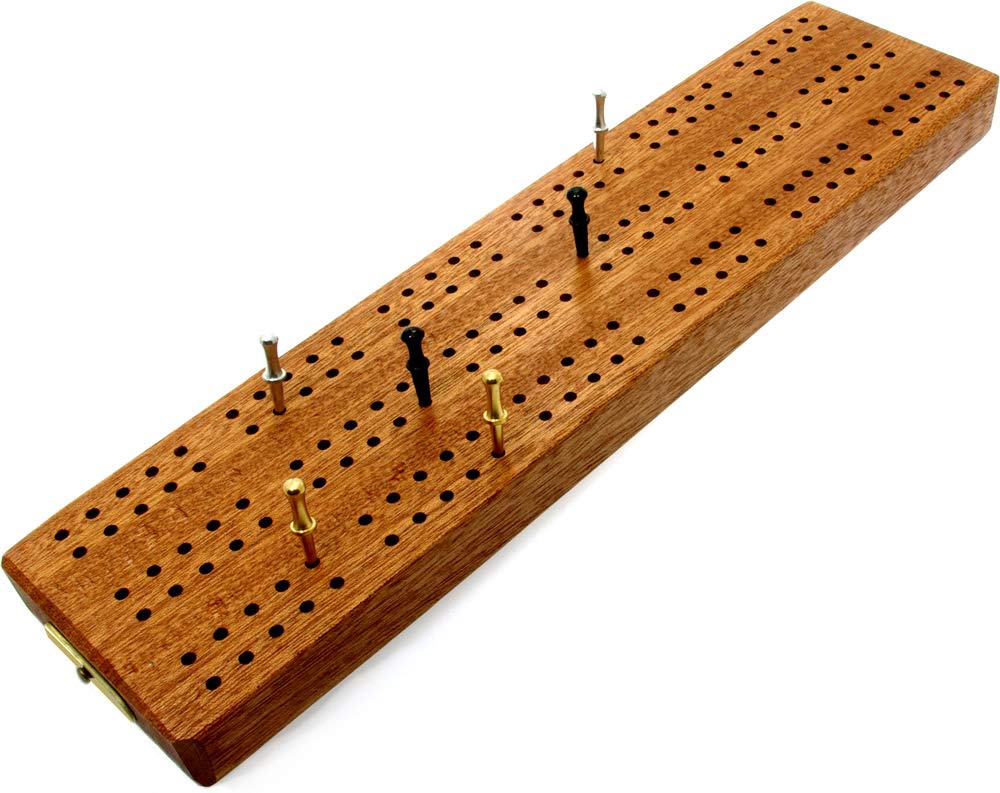 Brimtoy 3 Track Hardwood British Cribbage Board - 30cm (12") with Built in Peg Storage - Supplied with Metal Pegs and Instructions - Hand Made in the UK
