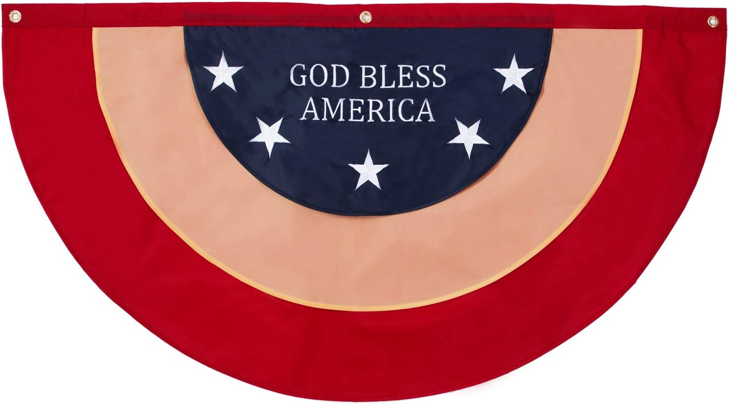 48” x 24” God Bless America Patriotic Nylon Flag Decor w/Grommets- Embroidered Stars and Lettering- July 4th American Flag for Outdoor Use- Americana Outside Porch, Rail Window Decoration (4x2 feet)