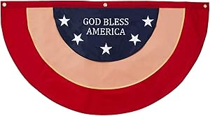 48” x 24” God Bless America Patriotic Nylon Flag Decor w/Grommets- Embroidered Stars and Lettering- July 4th American Flag for Outdoor Use- Americana Outside Porch, Rail Window Decoration (4x2 feet)