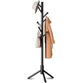 Azaeahom 8-Hook Freestanding Coat Rack 3 Heights Safe Round Tips Black | Smooth Round Tips Prevent Slipping,Tool-Free Assembly,Holds Clothes Hats Handbags,Ideal for Entryway Bedroom Hallway Office