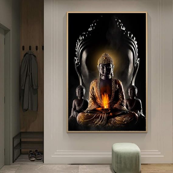 Ajcwhml Budismo Buda Dorado Abstracto Réplica De Lienzo Abstracto