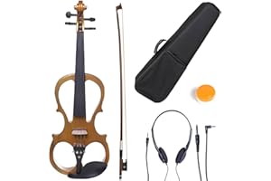 Cecilio Left-Handed Electric Violin - 4/4 Full Size Solid Maple Electric Silent Violin with Ebony Fittings, Ideal Gifts for Musicians & Music Enthusiasts, Yellow