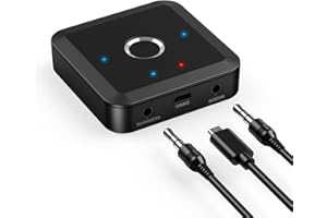 JXTZ Bluetooth 5.2 Transmitter Receiver, aptX Low Latency HD Bluetooth Audio Adapter, Dual Connect Bluetooth Adapter, 3.5mm AUX Output Wireless Audio Adapter for Car Speakers Headphones TV Airplane
