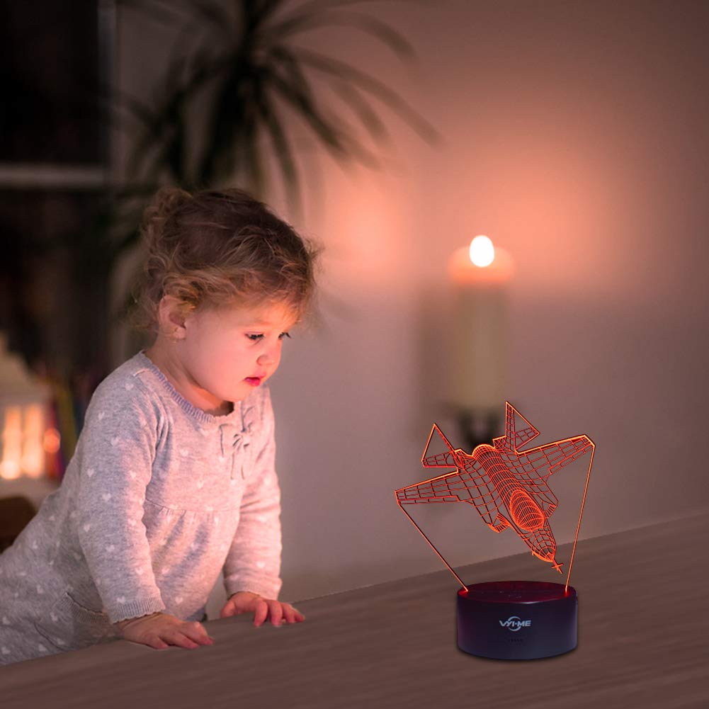 LED Visual 3D Lamp, Aircraft Illusion Night Light for Nursery Bedroom Desk Table Decoration, Creative Festival Birthday Day Children Gift (Aircraft 3)