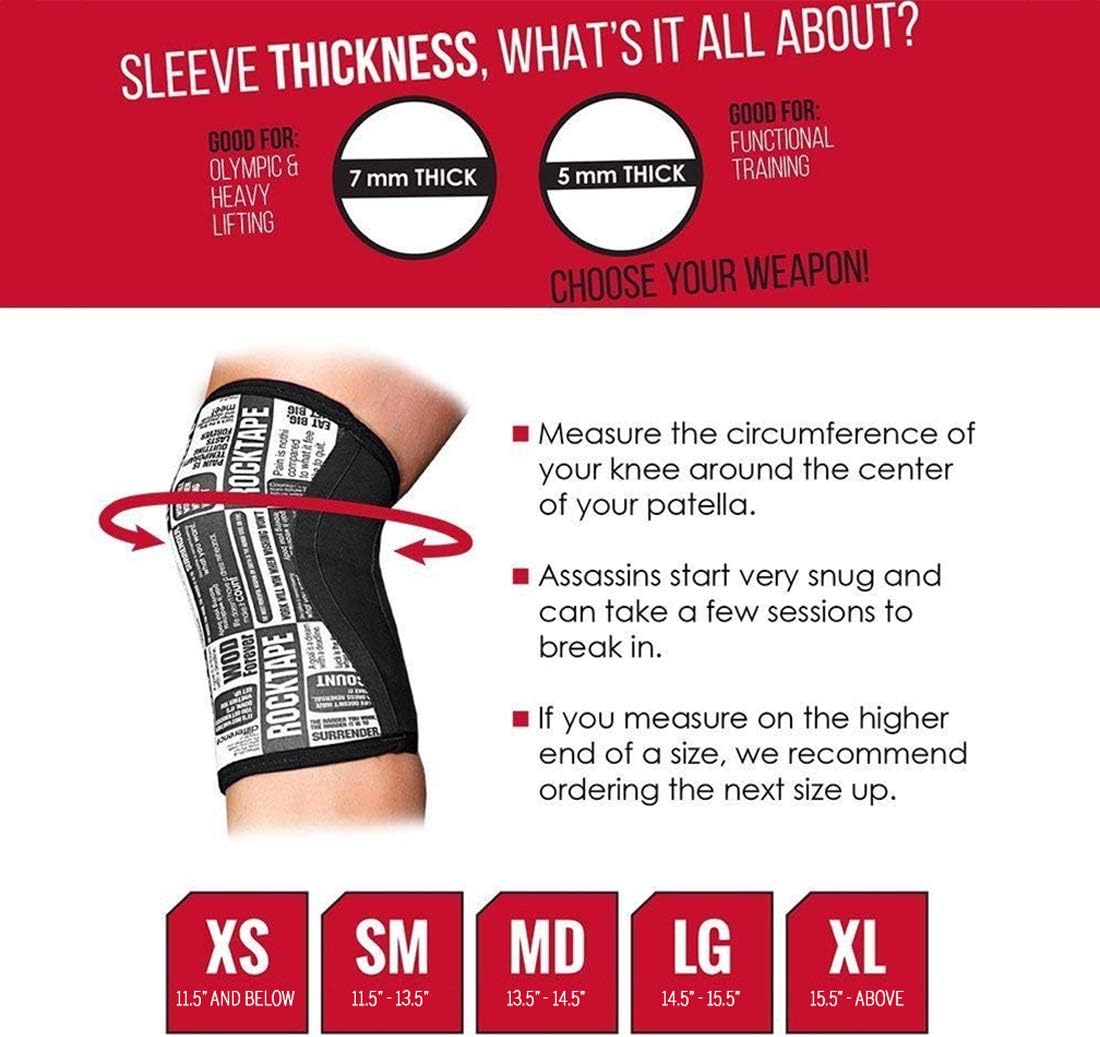 Rocktape Assassins Knee Compression Sleeves, Knee Brace for Weightlifting, Cross Training & Working Out - Reduce Strain & Swelling (2 Sleeves): Sports & Outdoors