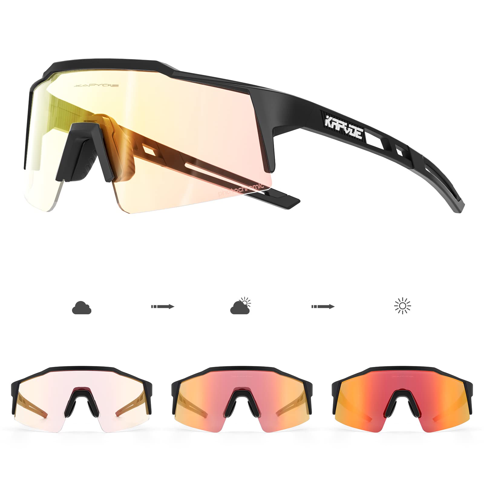 KAPVOE Photochromic Cycling Glasses Men Women Sunglasses MTB Mountain Bike Clear Youth Riding Red White 02