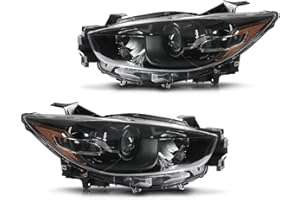 CHEDA Pair of Headlights Compatible with Mazda CX-5 (submodel: Grand Touring, GS, GT, GX, Sport, Touring) 2013-2016 Halogen Projector Factory Headlamp Clear Lens Black Housing Amber Reflector