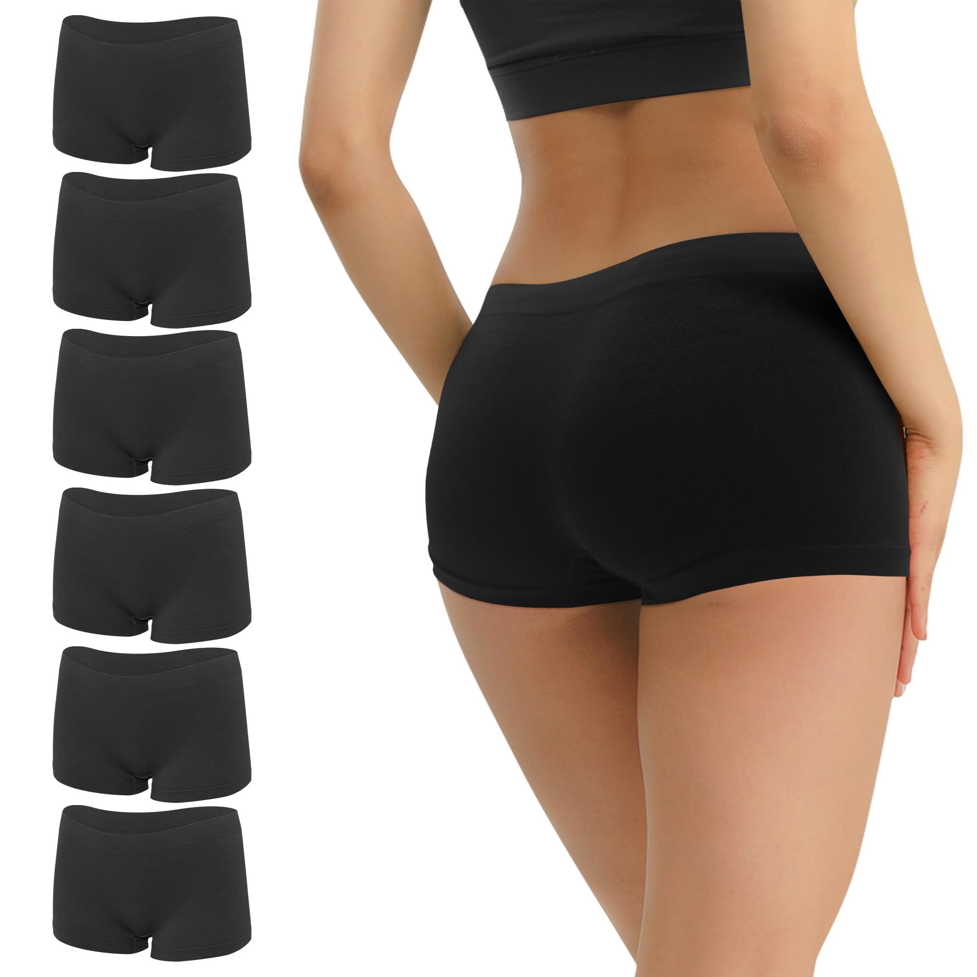 Photo 1 of Allxwek Spandex Shorts Womens Boy Shorts Seamless Underwear Ladies Microfiber Panties for Women 6 Pack 3908 BL S/M 6