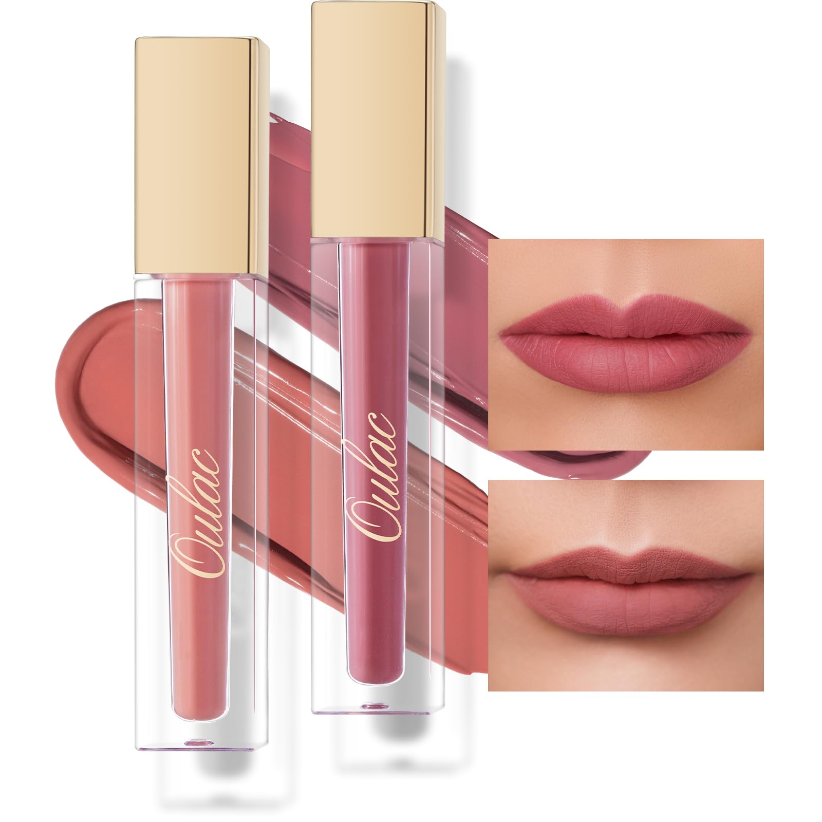 Oulac Matte Liquid Lipstick 2 PCS Set, Long Lasting Lipstick Waterproof Lip Stain, No Transfer, Creamy High Pigmented Formula with Rose Oil, Vegan [M11+M12] — image 1