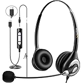 Wantek Headset with Microphone for PC Wired Headphones - USB C 3.5mm Headsets with Noise-Cancelling Microphone for Laptop - Type-C Computer Headphones with Mic in-line Control for Home