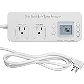 Refrigerator Surge Protector, Ortis Double Outlet RV Appliance Surge Protector with Time Delay & Real-Time Electricity Usage Monitor, Protects All Voltage Abnormalities, White