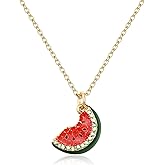 EVER FAITH Charming Crystal Watermelon Pendant Necklace for Women, Adorable Fruit Necklaces Rhinestone Jewelry Gift Green Gold-Tone