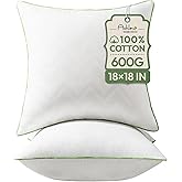 Ashler Home Deco 18x18 Pillows Insert (Set of 2) - Throw Pillow Inserts with 100% Cotton Cover - 18 Inch Square Interior Sofa Stuffer Pillow Inserts -Decorative White Couch Pillow