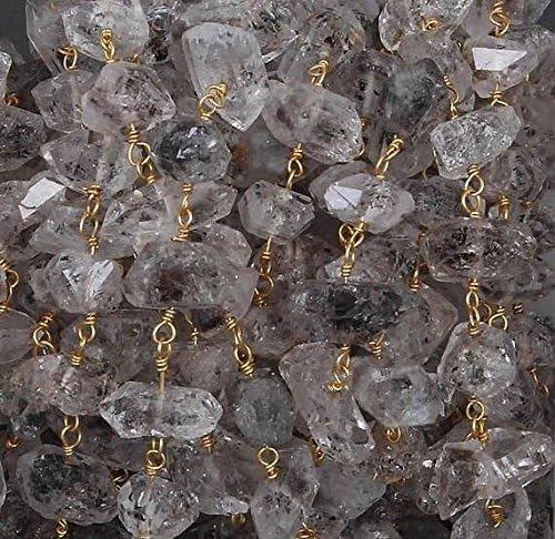 3 feet Herkimer Diamond Free Size Beads Rosary Style Beaded Chain - Herkimar Beads Wire Wrapped 925 Sterling Vermeil Chain