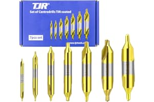 TJR© Set of 7pcs TiN Coated Center Drills - 1mm, 1.5mm, 2mm, 2.5mm, 3mm, 4mm, 5mm - High-Speed Steel (HSS) Precision Drilling Tool Kit