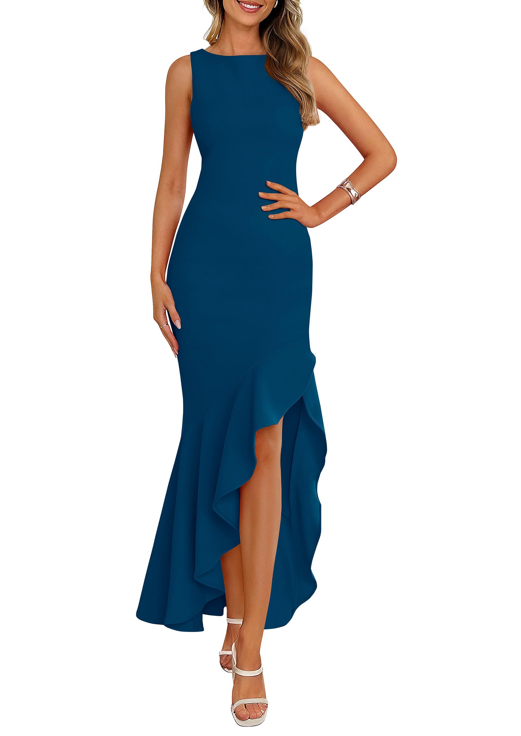 Photo 1 of PRETTYGARDEN Wedding Guest Dresses for Women 2026 Summer Formal Gala Maxi Dress Ruffle Mermaid Cocktail Long Dresses(Lake Blue,Medium)