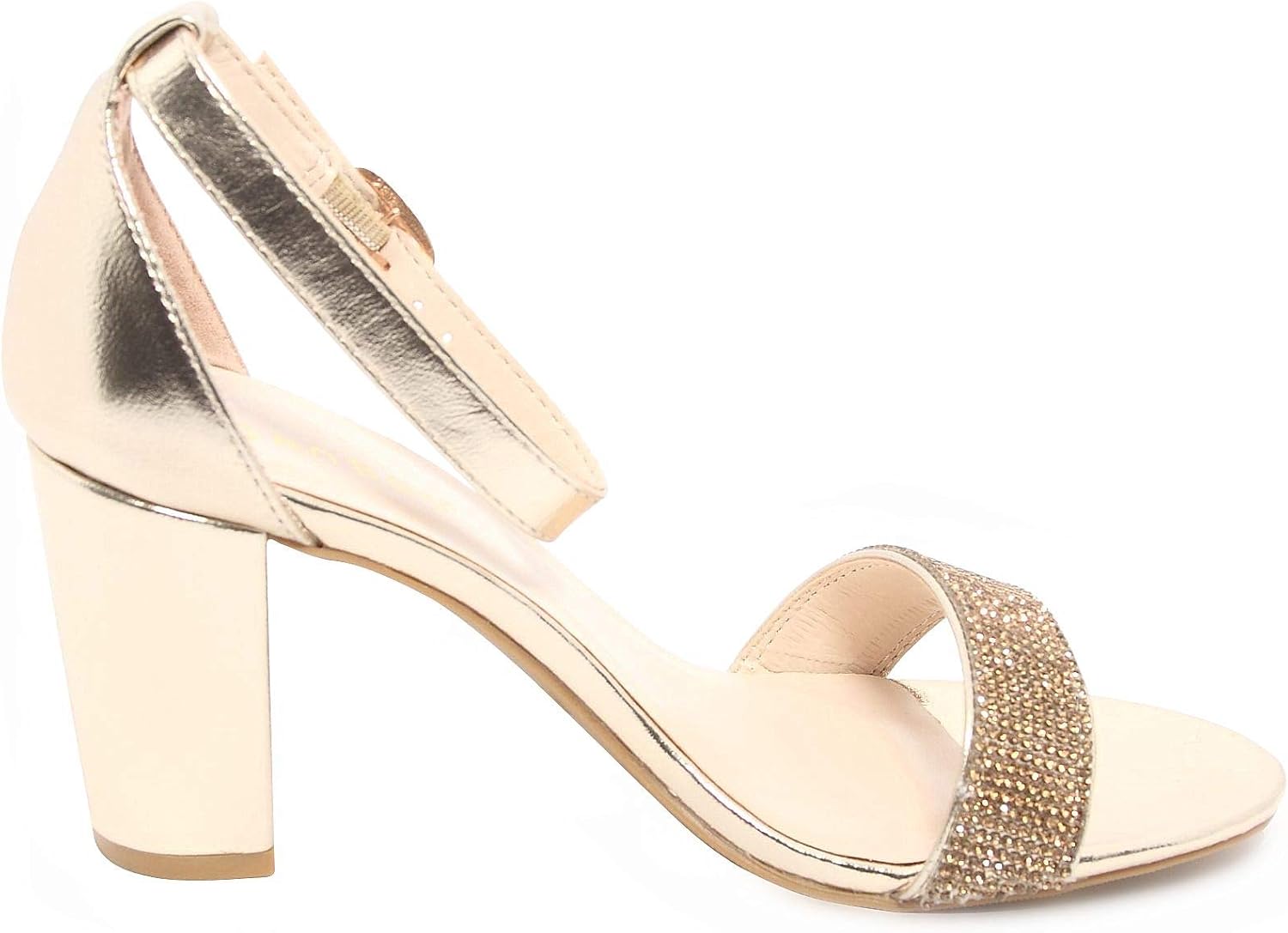 bamboo women's single band chunky heel sandal with ankle strap